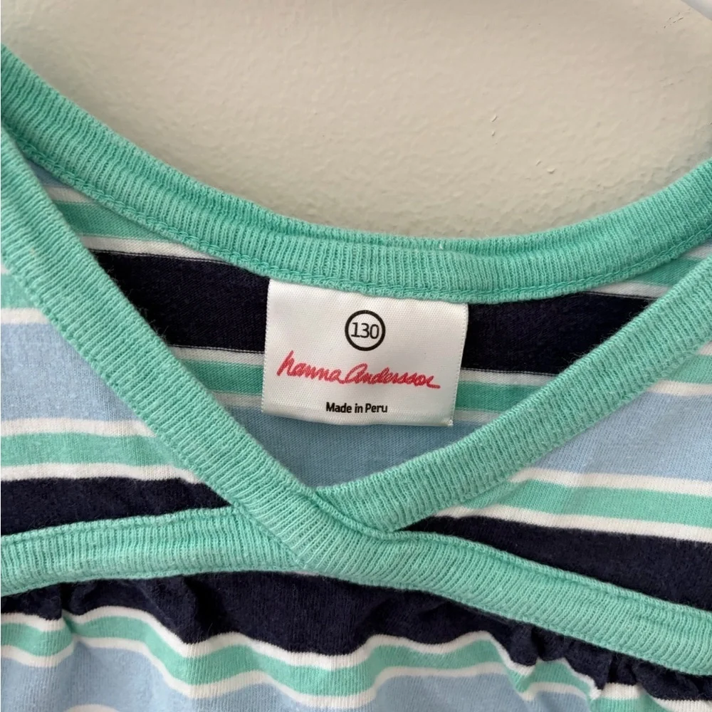 Hanna Anderson girls green and Navy Striped Tank Top size 130 (8) summer